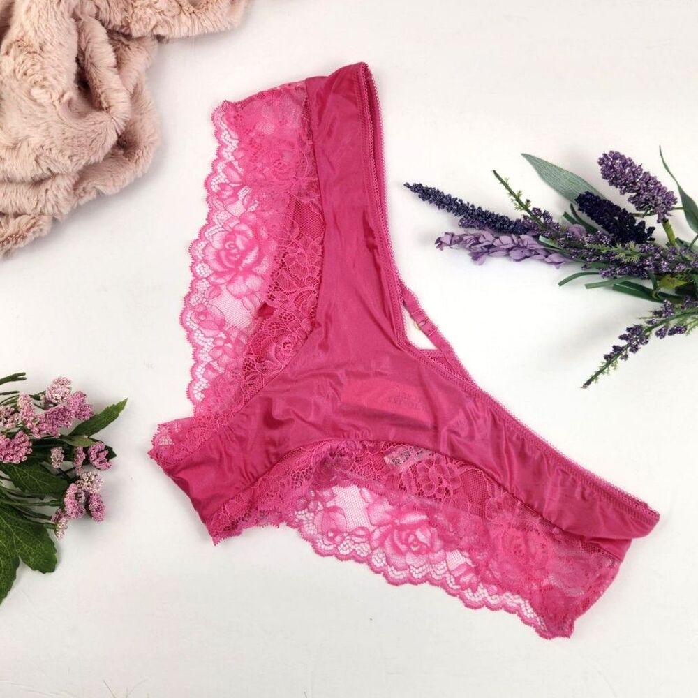 LARGE {Victoria's Secret} Pink Satin Lace Trim Cheeky Panty